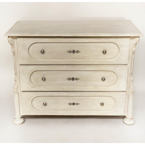 278 - COMMODE, 19th century French Napoleon III grey painted with three long drawers, 106cm x 80cm H x 53c... 