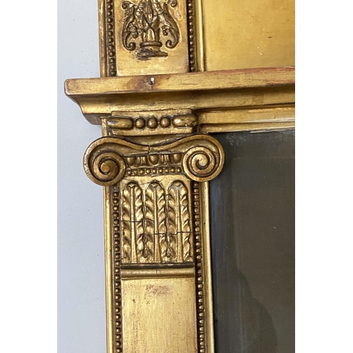 285 - 'CLASSICAL' OVERMANTEL, 19th century giltwood, with neo-classical frieze above circular starburst fr... 