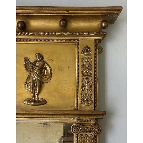 285 - 'CLASSICAL' OVERMANTEL, 19th century giltwood, with neo-classical frieze above circular starburst fr... 