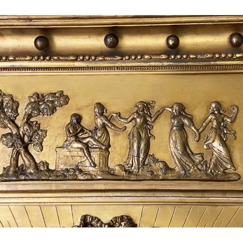 285 - 'CLASSICAL' OVERMANTEL, 19th century giltwood, with neo-classical frieze above circular starburst fr... 