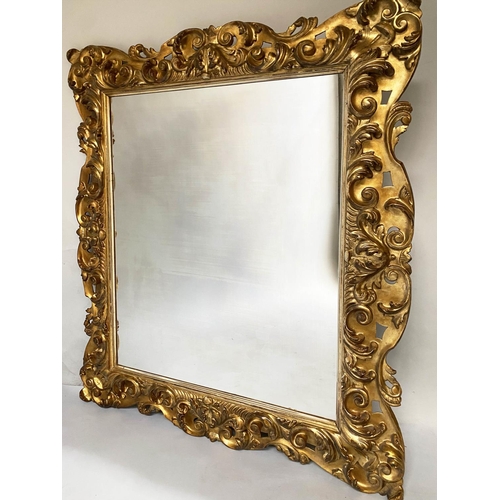 288 - WALL MIRROR, 19th century Florentine rectangular carved giltwood, 113cm W x 98cm H.