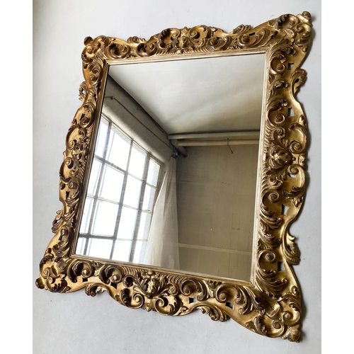 288 - WALL MIRROR, 19th century Florentine rectangular carved giltwood, 113cm W x 98cm H.