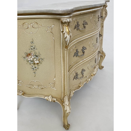 281 - ITALIAN COMMODE, 18th century style hand painted of serpentine outline with Carrara marble top and t... 