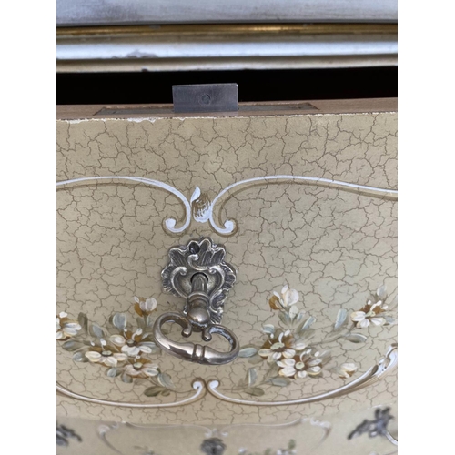 281 - ITALIAN COMMODE, 18th century style hand painted of serpentine outline with Carrara marble top and t... 