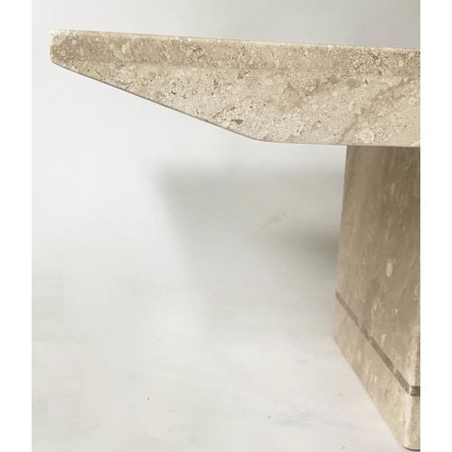 282 - TRAVERTINE LOW TABLE, 1970s rectangular marble on plinth base with contrast detail, 40cm H x 125cm W... 