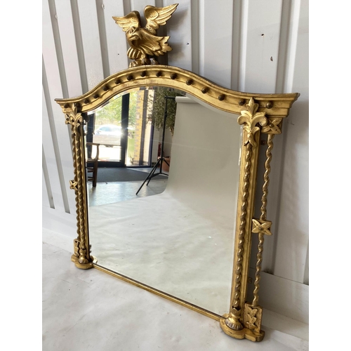 290 - OVERMANTEL MIRROR, 132cm H x 122cm W, 19th century giltwood with eagle, arched, ball encrusted crest... 