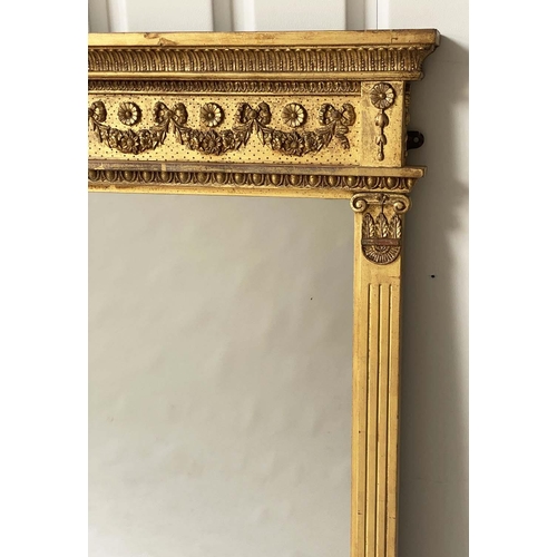 291 - OVERMANTEL MIRROR, 19th century Neoclassical giltwood and gesso with swag frieze and fluted columns,... 