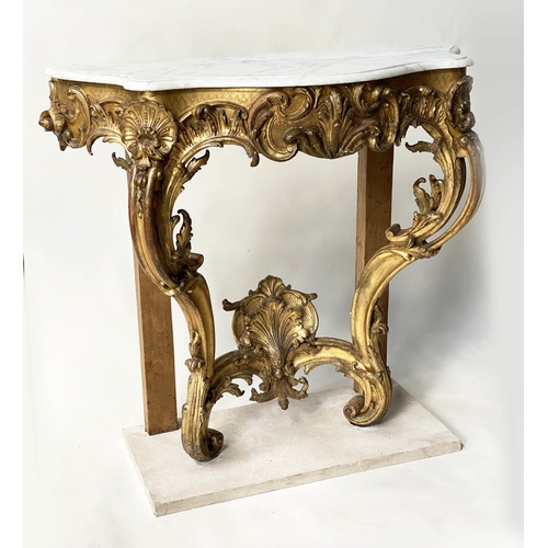 292 - CONSOLE TABLE, 105cm W x 48cm D x 101cm H, 19th century French Louis XV style, giltwood with shaped ... 