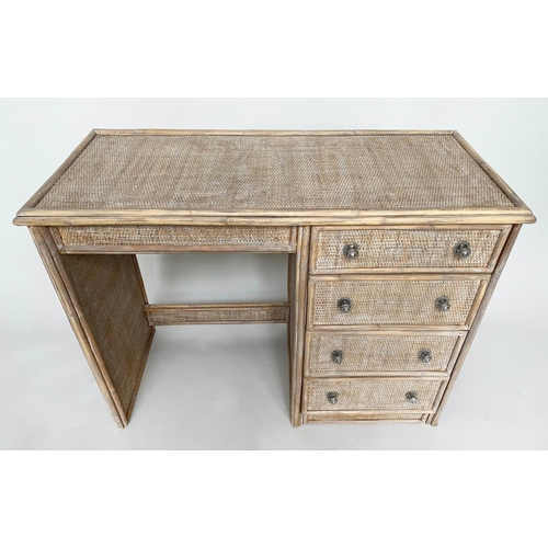 294 - SIDE TABLE/DESK, bamboo framed and cane panelled with kneehole and four drawers, 98cm W x 44cm D x 7... 