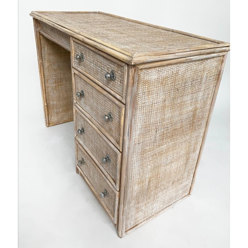 294 - SIDE TABLE/DESK, bamboo framed and cane panelled with kneehole and four drawers, 98cm W x 44cm D x 7... 