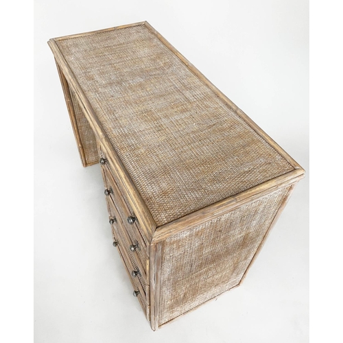 294 - SIDE TABLE/DESK, bamboo framed and cane panelled with kneehole and four drawers, 98cm W x 44cm D x 7... 