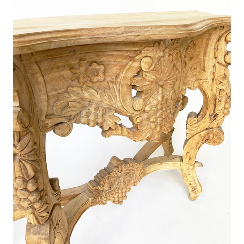 295 - CONSOLE TABLE, 120cm x 80cm H x 40cm D, Italian style, carved lime with shaped top and frieze, allov... 