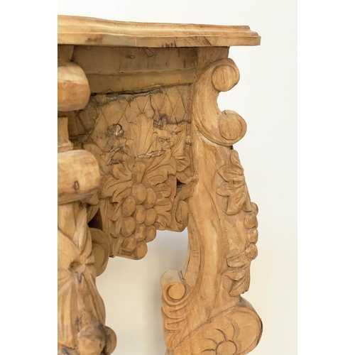 295 - CONSOLE TABLE, 120cm x 80cm H x 40cm D, Italian style, carved lime with shaped top and frieze, allov... 