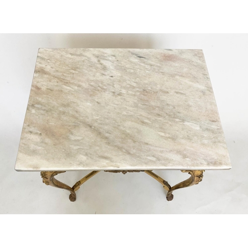 298 - CENTRE TABLE, 19th century Italian, giltwood and gesso, with shell and C scroll decoration, marble t... 