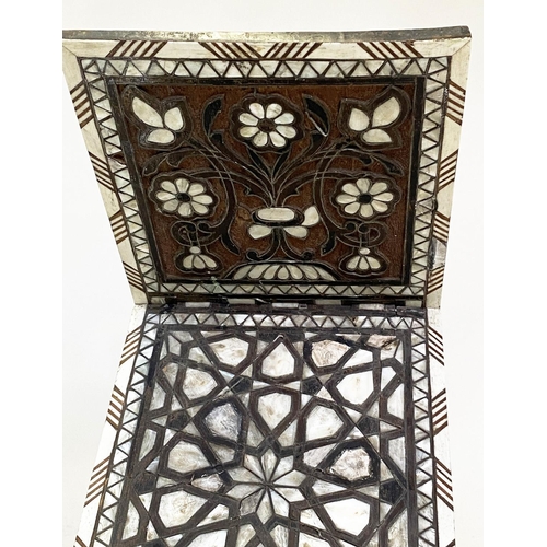 299 - KORAN STAND, 19th century Moorish hardwood, profusely inset with mother of pearl and bone, 96cm W x ... 