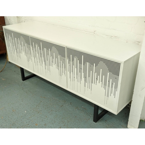 459 - SIDEBOARD, 175cm x 45cm x 75cm, contemporary wave design, white lacquered, three door.