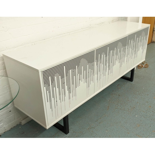 459 - SIDEBOARD, 175cm x 45cm x 75cm, contemporary wave design, white lacquered, three door.