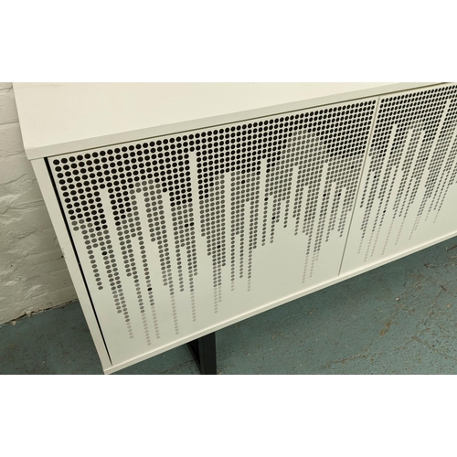 459 - SIDEBOARD, 175cm x 45cm x 75cm, contemporary wave design, white lacquered, three door.