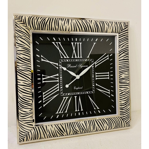 435 - WALL CLOCK, faux zebra detail, contemporary, 81cm x 81cm x 11cm.