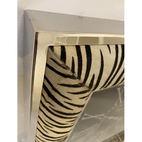 435 - WALL CLOCK, faux zebra detail, contemporary, 81cm x 81cm x 11cm.