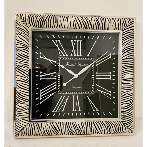 435 - WALL CLOCK, faux zebra detail, contemporary, 81cm x 81cm x 11cm.