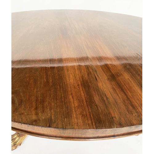 297 - BREAKFAST TABLE, Regency rosewood circular with gilded paw supports, 122cm x 73cm H.