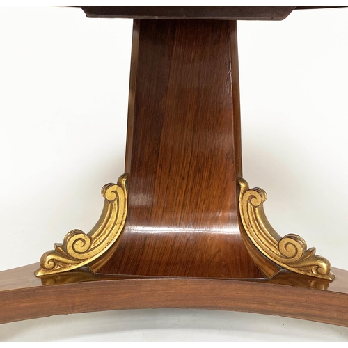 297 - BREAKFAST TABLE, Regency rosewood circular with gilded paw supports, 122cm x 73cm H.