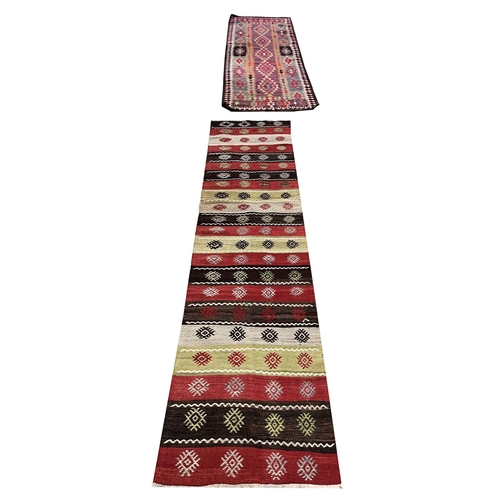 117 - KILIM RUNNERS, two, largest 290cm x 87cm. (2)