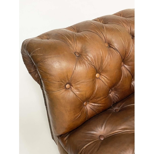 125 - CHESTERFIELD SOFA BY HALO, natural deep buttoned tan hide leather with curved back and arms (stamped... 