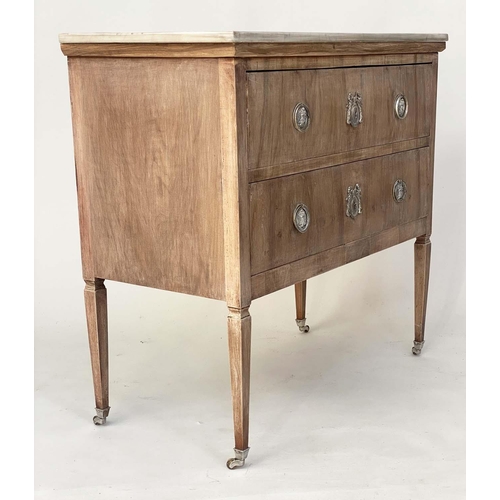 128 - ITALIAN COMMODE, late 19th century figured walnut with two long drawers and carrara white marble top... 