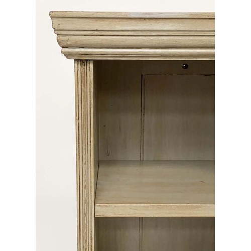 129 - OPEN BOOKCASE, Edwardian painted of breakfront form, 133cm W x 97cm H x 31cm D.