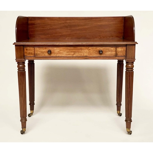 135 - WRITING TABLE, English early 19th century mahogany in the manner of Gillows with 3/4 gallery, full w... 