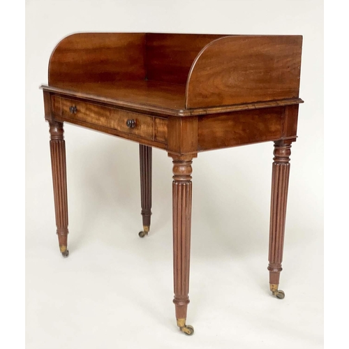 135 - WRITING TABLE, English early 19th century mahogany in the manner of Gillows with 3/4 gallery, full w... 