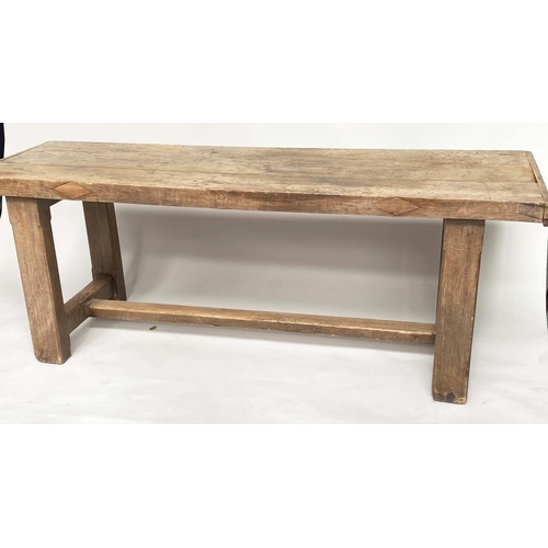 145 - KITCHEN TABLE, 19th century French beech two plank cleated and substantial supports, 201cm W x 66cm ... 