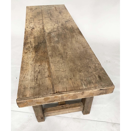 145 - KITCHEN TABLE, 19th century French beech two plank cleated and substantial supports, 201cm W x 66cm ... 