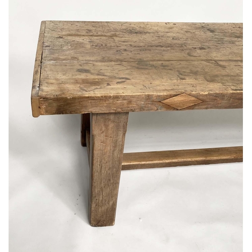 145 - KITCHEN TABLE, 19th century French beech two plank cleated and substantial supports, 201cm W x 66cm ... 