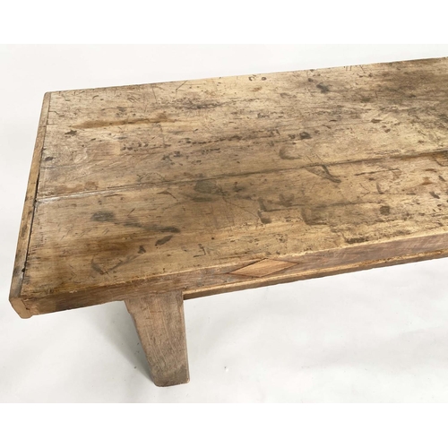 145 - KITCHEN TABLE, 19th century French beech two plank cleated and substantial supports, 201cm W x 66cm ... 