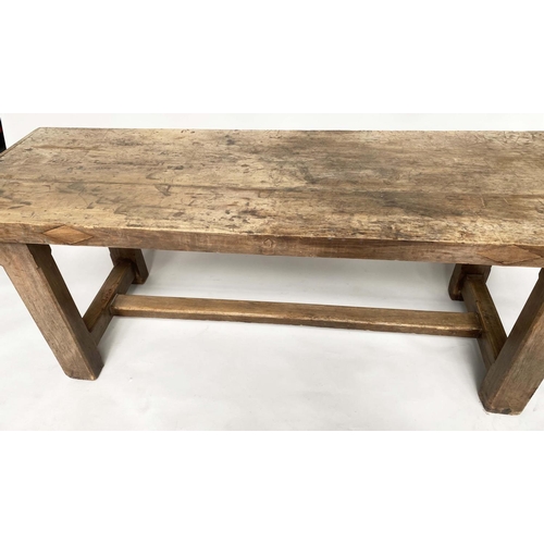 145 - KITCHEN TABLE, 19th century French beech two plank cleated and substantial supports, 201cm W x 66cm ... 