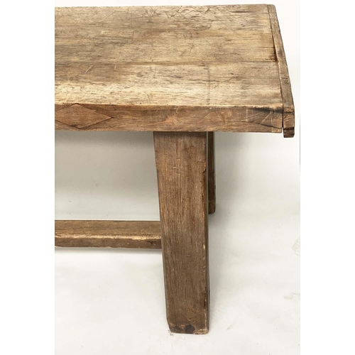 145 - KITCHEN TABLE, 19th century French beech two plank cleated and substantial supports, 201cm W x 66cm ... 