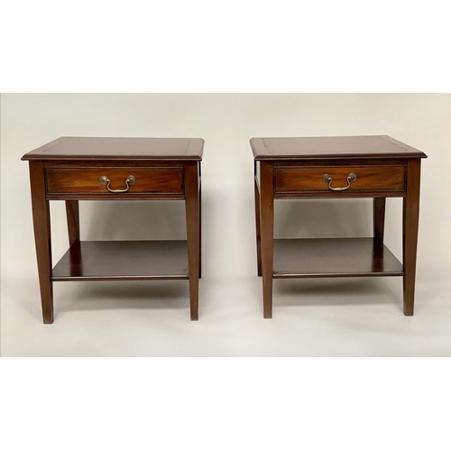 148 - LAMP TABLES, a pair, George III design mahogany and satinwood crossbanded each with an undertier, 55... 