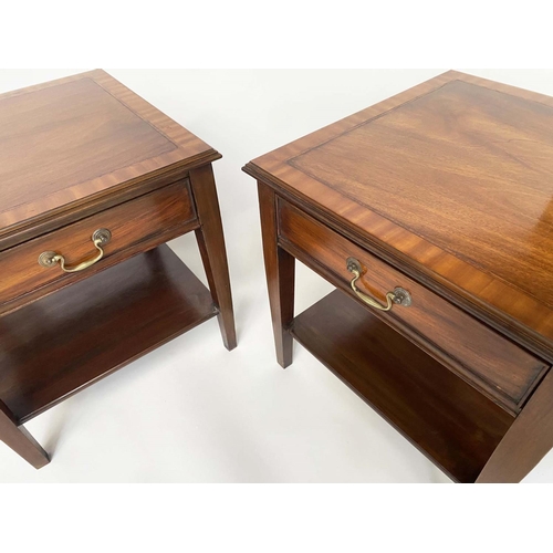 148 - LAMP TABLES, a pair, George III design mahogany and satinwood crossbanded each with an undertier, 55... 