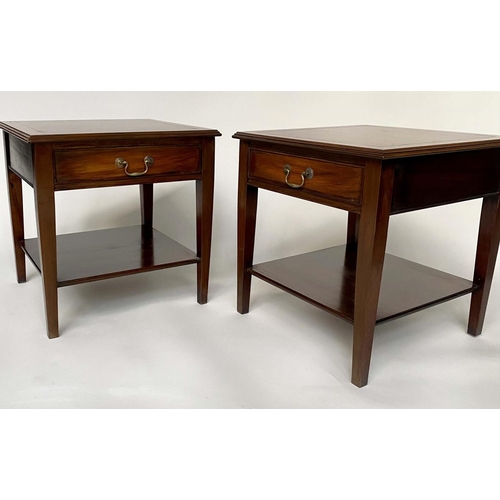 148 - LAMP TABLES, a pair, George III design mahogany and satinwood crossbanded each with an undertier, 55... 