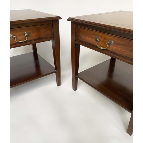 148 - LAMP TABLES, a pair, George III design mahogany and satinwood crossbanded each with an undertier, 55... 