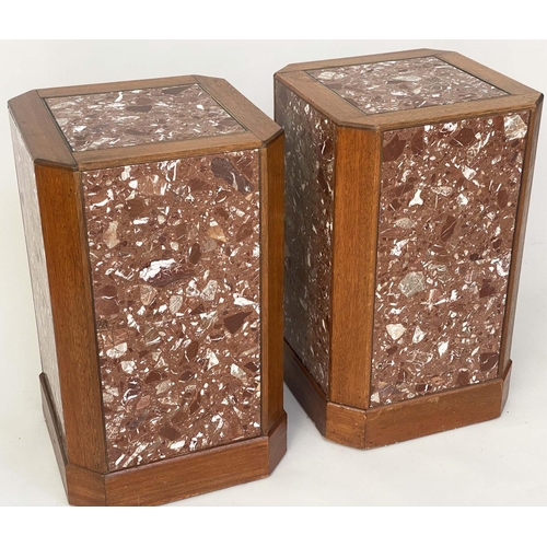 150 - PLINTHS, a pair, Art Deco rosso terrazzo panelled brass bound with canted corners and plinth, 43cm x... 