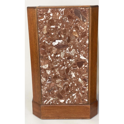 150 - PLINTHS, a pair, Art Deco rosso terrazzo panelled brass bound with canted corners and plinth, 43cm x... 