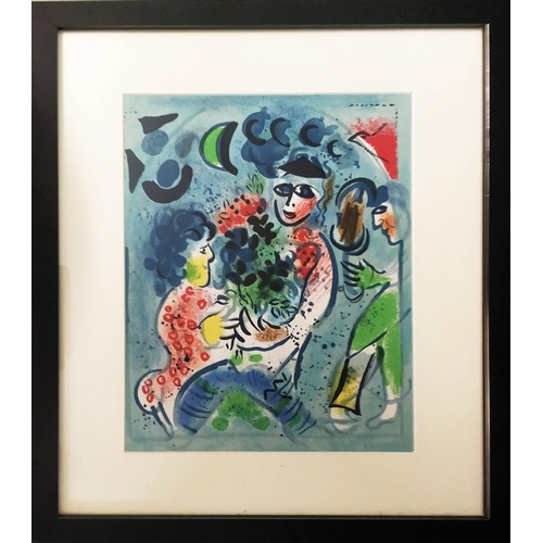 33 - MARC CHAGALL 'Woman and Harlequin with Bouquet', lithograph, 34cm x 26cm, published by Mourlot, Chag... 