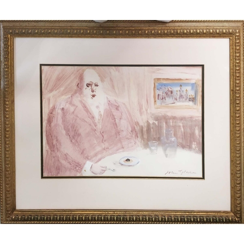 43 - JOHN GLASMAN (1927-1999) 'Portrait of a Man Seated at a Restaurant', watercolour, 39cm x 60cm, signe... 