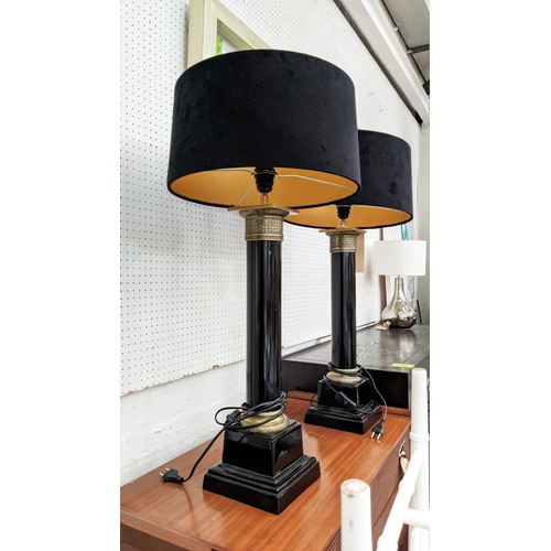 436 - OKA ATHENA COLUMN TABLE LAMPS, a pair, with shades, each 83cm H x 40cm diam. (2)