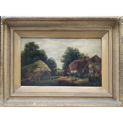 48 - MANNER OF JOSEPH THORS 'Landscape with Figures and Cottage', oil on canvas, framed.