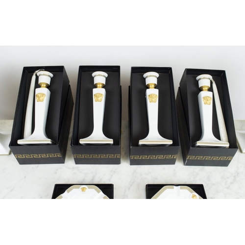 64 - ROSENTHAL VERSACE, 'GORGONA' CANDLESTICKS, a set of six in original boxes along with a pair of ashtr... 